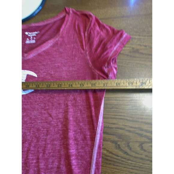 Womens Champion Authentic Red Burnout Logo V Neck T Shirt Sz Med EUC - Picture 8 of 9